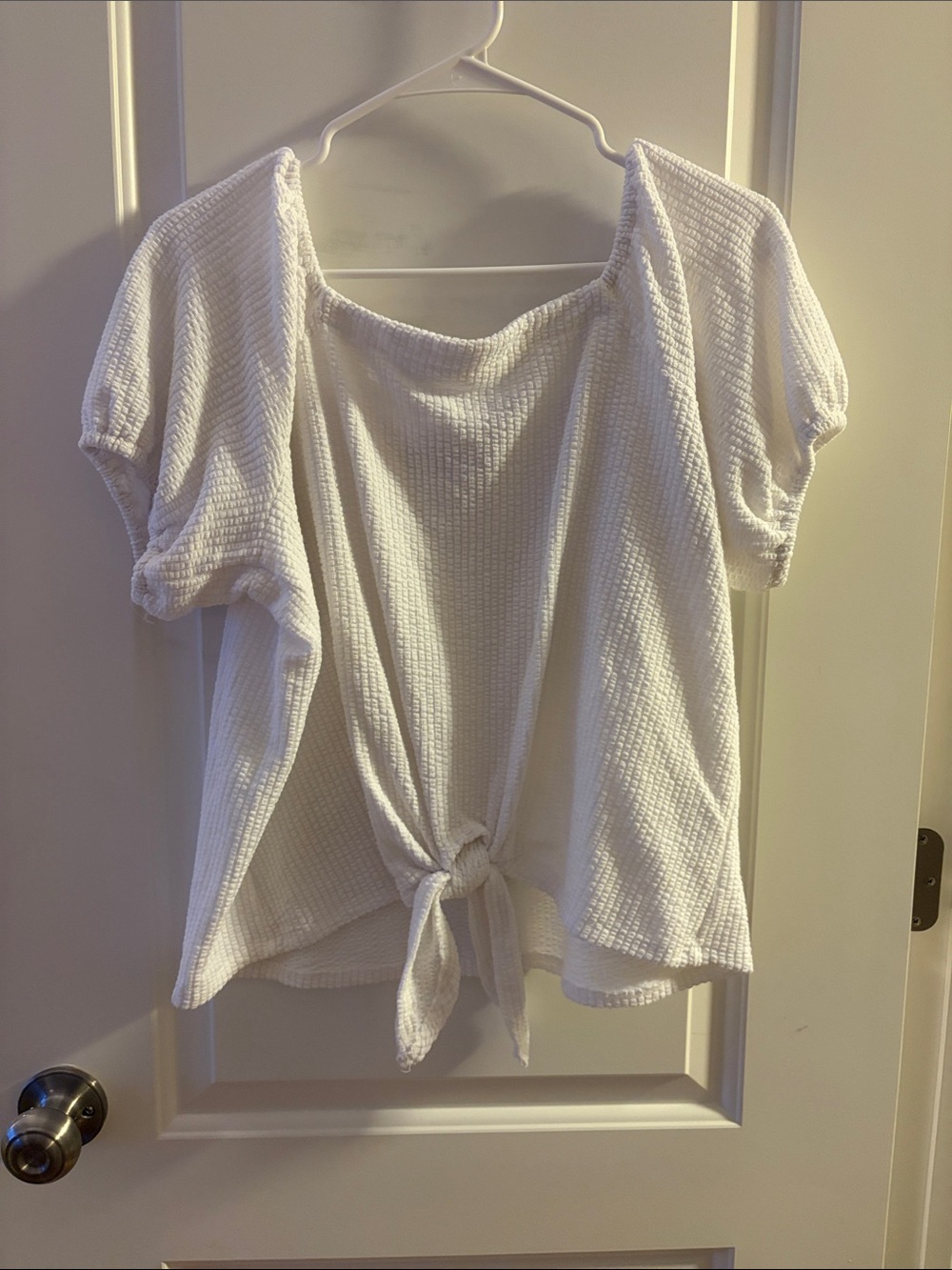 LOFT White Tie-Front Waffle Knit Crop Top